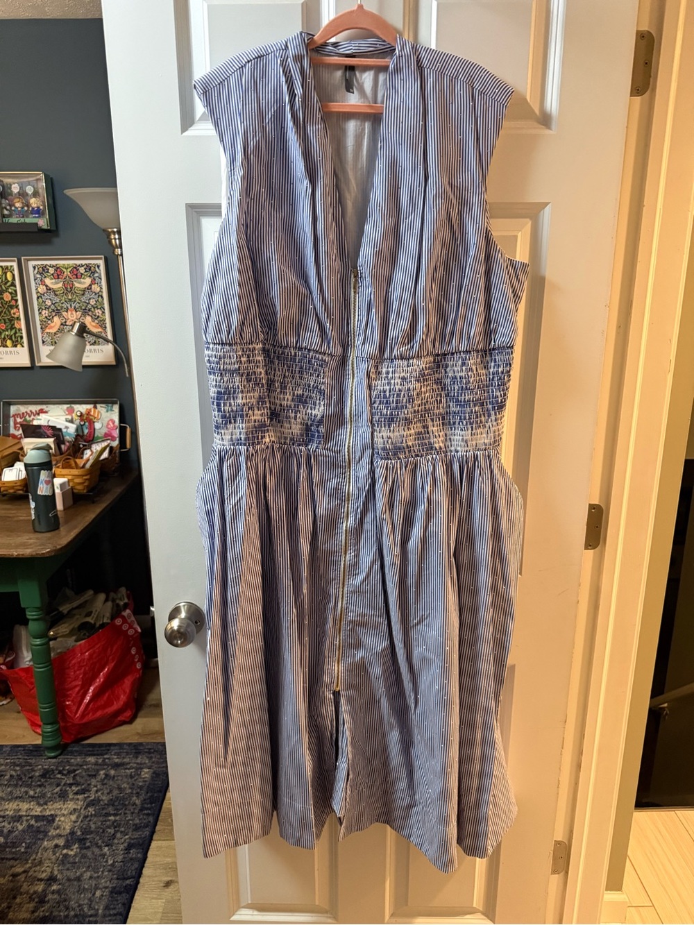 Anthropologie Blue and White Striped Maxi Dress
